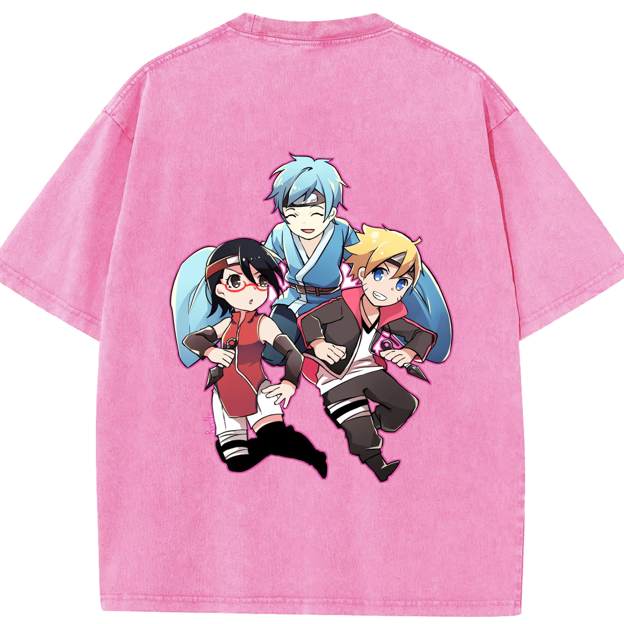 （画像用） NARUTO -ナルト- うちは サラダ Uchiha Sarada 綿100% ヴィンテージ風 半袖Tシャツ（背面プリント）